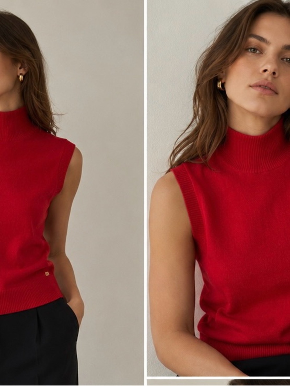 Escada Red Sleeveless Turtleneck Knit Sweater |Luxury Designer Mock Neck Top. M